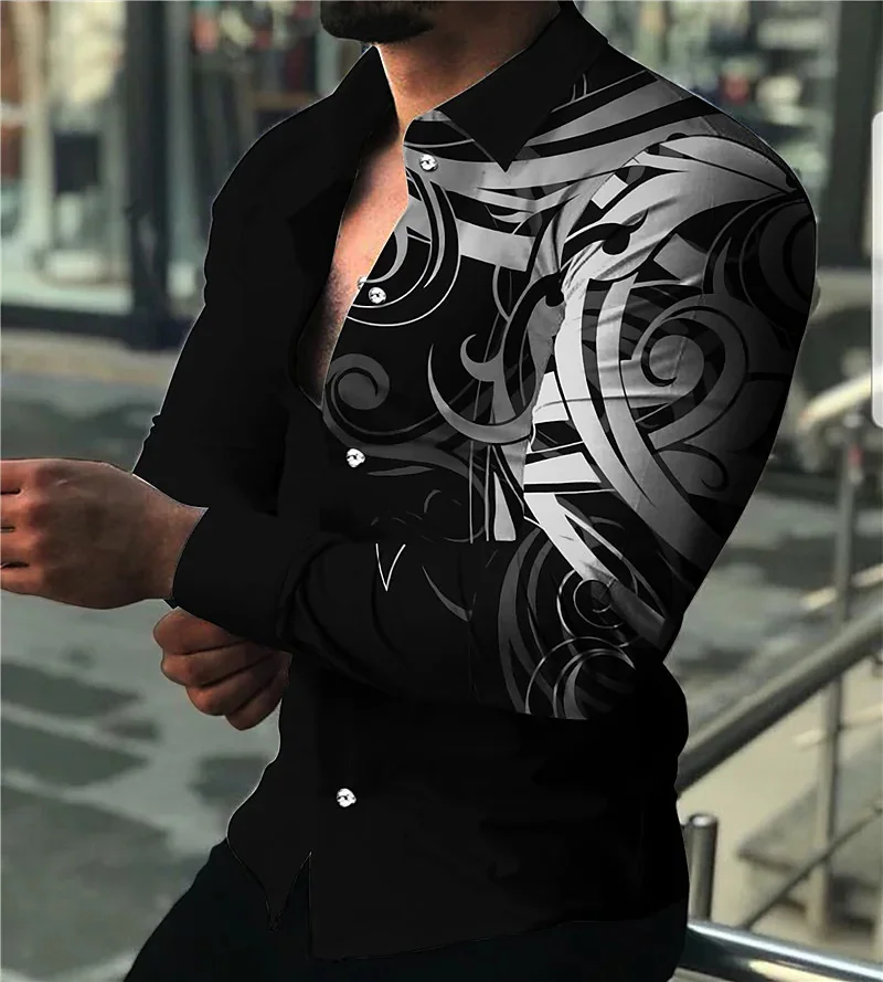 2025 2023 New Men's Cool Pattern Printed Handsome Long Sleeve Shirt 3D Digital Printed Casual new Loose Fit Shirt