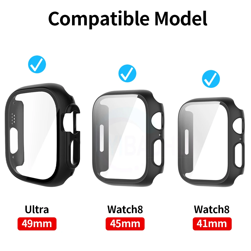 Glass+Cover For Apple Watch 8 Ultra 49mm 45mm 41mm 44mm 40mm 42mm 38mm PC Bumper Protective Case iWatch series 7 6 5 4 3 SE