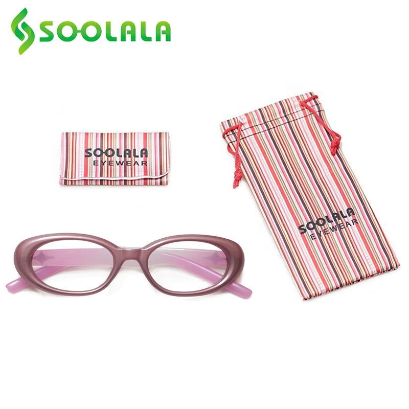 SOOLALA Small Oval Presbyopic Reading Glasses Women Anti Blue Light Female Frame Magnifying Grade Eyeglasses