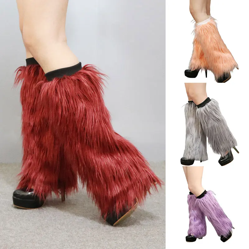 Women Lolita Rave Fluffies Warming Foot Sleeve Boot Cover Faux Fur Leg Warmers Winter Harajuku Cosplay Punk Fall Leggings Boots