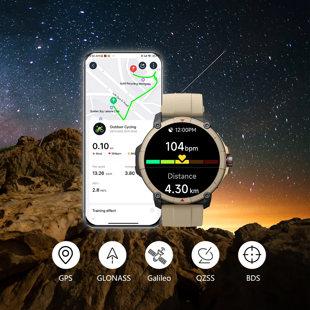 Udfine Watch GS 1.38" HD Display Bluetooth Calling Alexa 50M Waterproof GPS Smartwatch for man and Woman Double Straps