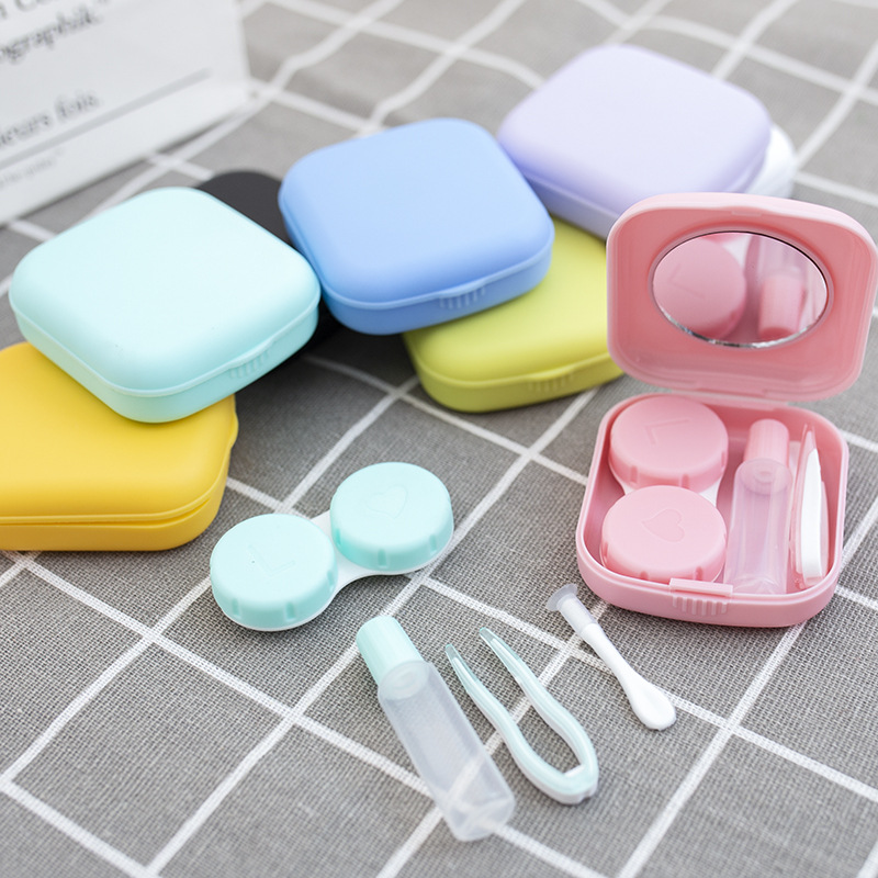 Candy Solid Colored Portable Cute Contact Lenses Box Lens Case for Eyes Care Kit Glasses Case Holder Container Women Gift