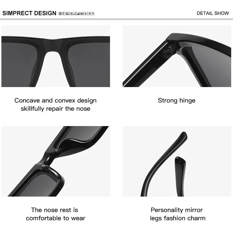 SIMPRECT Anti Blue Light Polarized Sunglasses For Men 2023 Luxury Brand Designer Vintage Retro Square Driving Sun Glasses Women