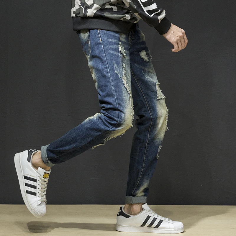 Men's Jeans Denim new Design Slim Fit Broken Hole Trend Versatile Beggar 2025 High Street Young Hip Hop Party Plus Size Pants
