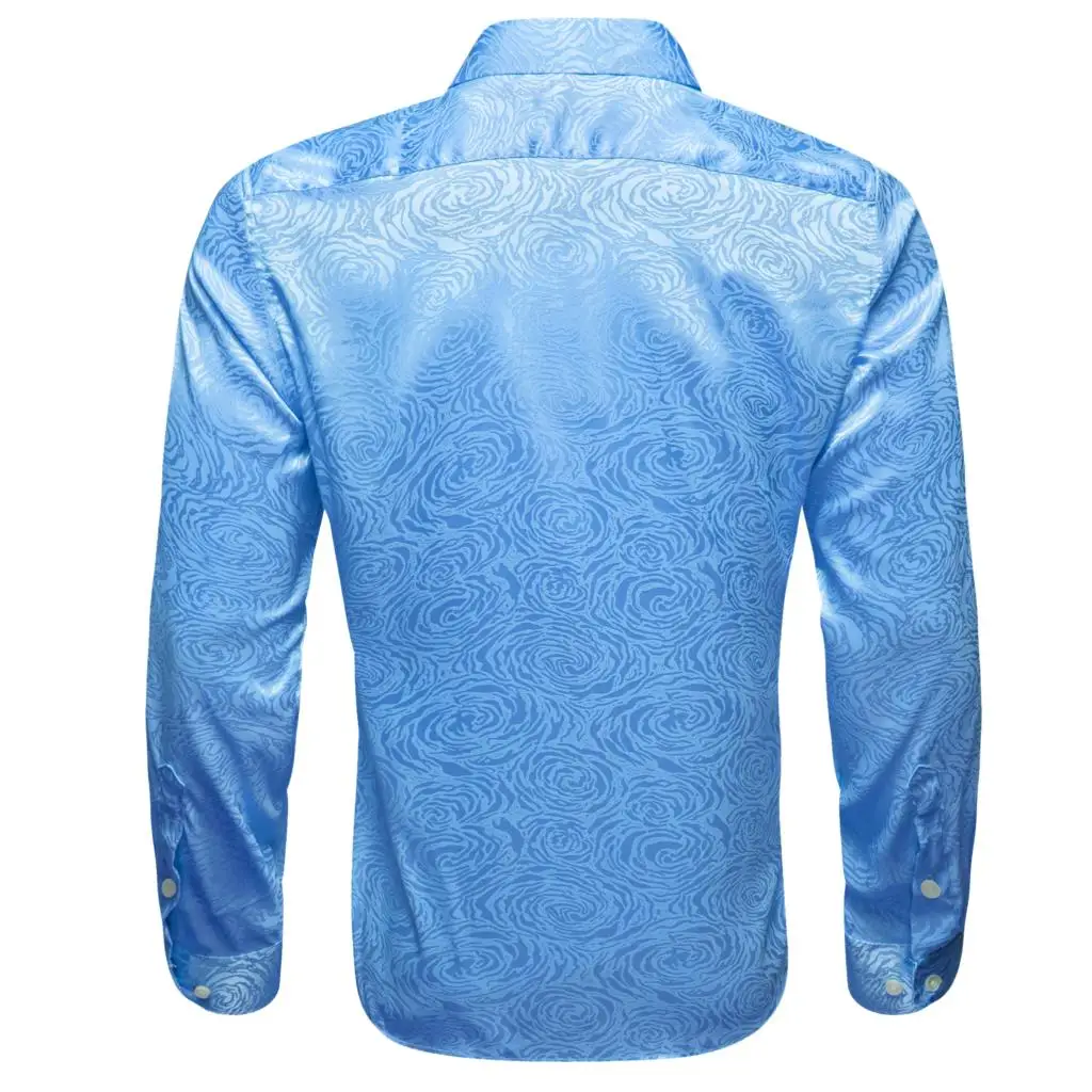 Luxury Shirts for Men Silk Satin Sky Blue Solid Long Sleeve Male Blouses Casual Lapel Tops Breathable Streetwear Barry Wang