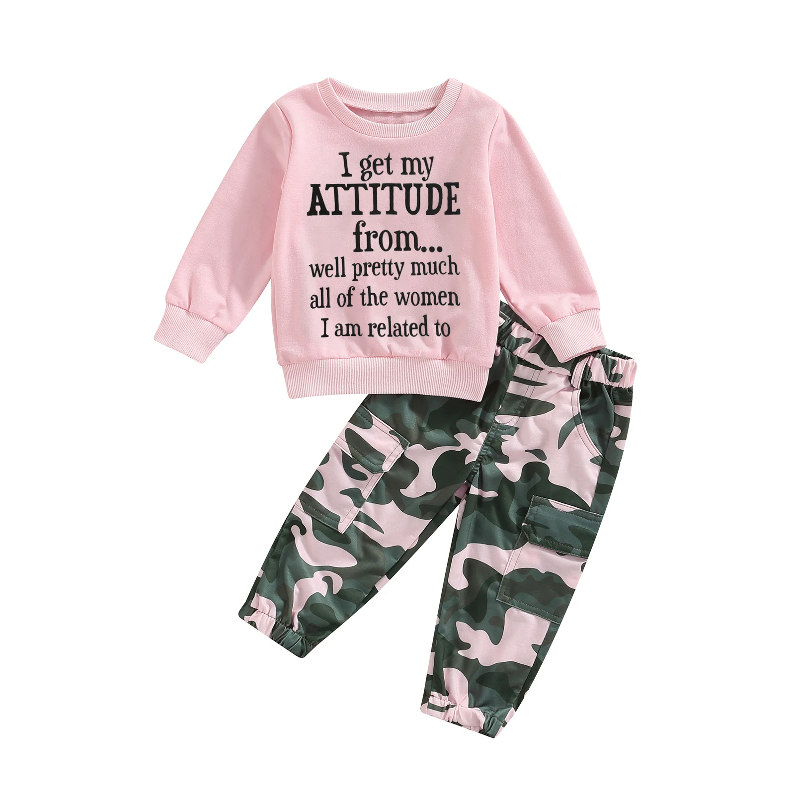 Baby Toddler Girl Clothes Tops Pants Sweatsuit Set Cute Letter Print Sweatshirt and Camo Pants 2T 3T 4T 5T 6T