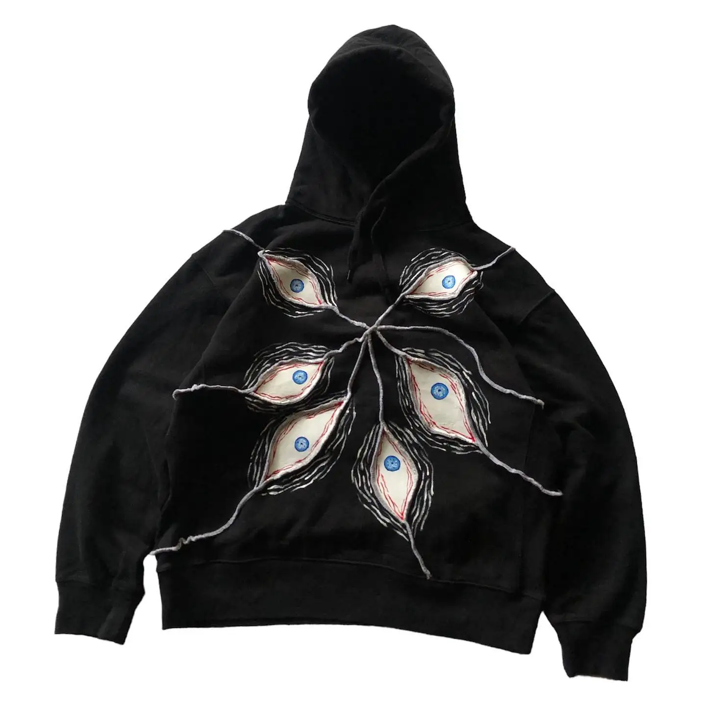 Y2K Hoodie Retro Hip Hop Eyeball Patch Hoodie Oversized Sweatshirt Men Women Harajuku Gothic Pullover Hoodie Clothes Streetwear