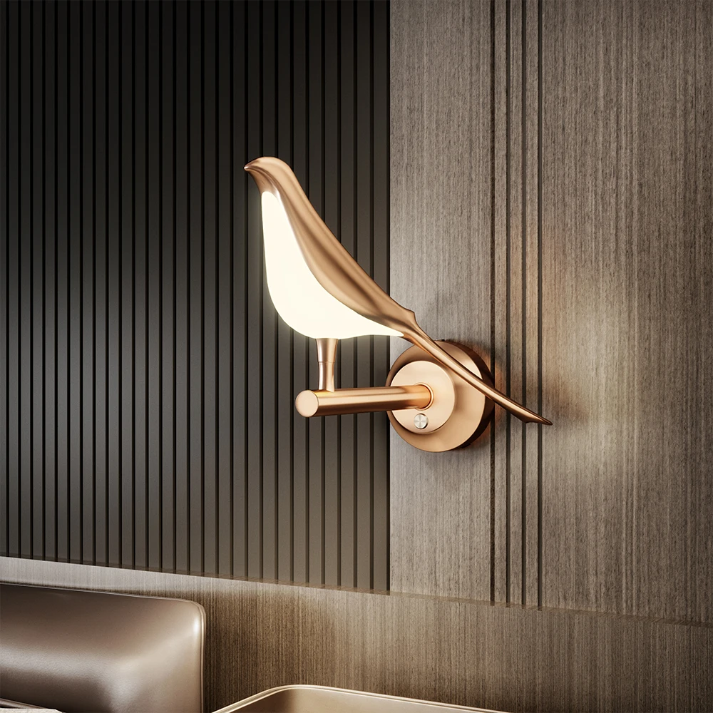 2025 Gold new Bird Led Wall Lamp Acrylic Rotatable Wall Lamp Novelty Light Fixture Bedside Hanging Light Staircase Bedroom Indoor Sconce