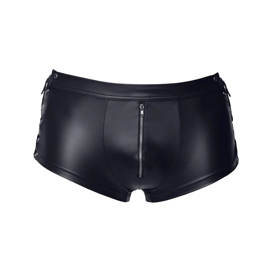 Men Faux Leather Tops and Boxer Stretch Pu Leather Short Sleeve Club Slim Bar Stage Performance Tee Elastic Blouse with Pants