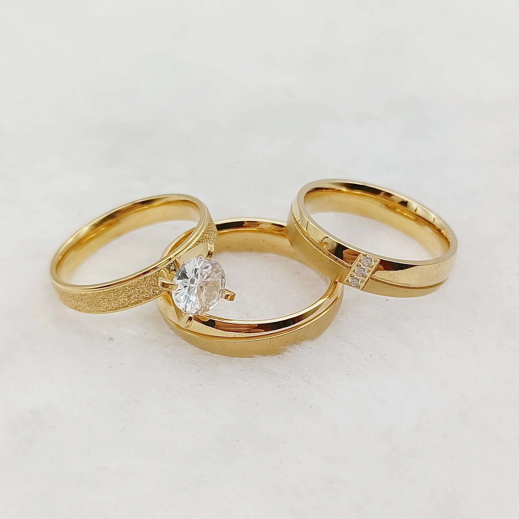 12 Year Anniversary Party Ladies 3pcs Proposal Wedding Engagement Rings Sets For Couples Handmade 14k gold plated Jewelry