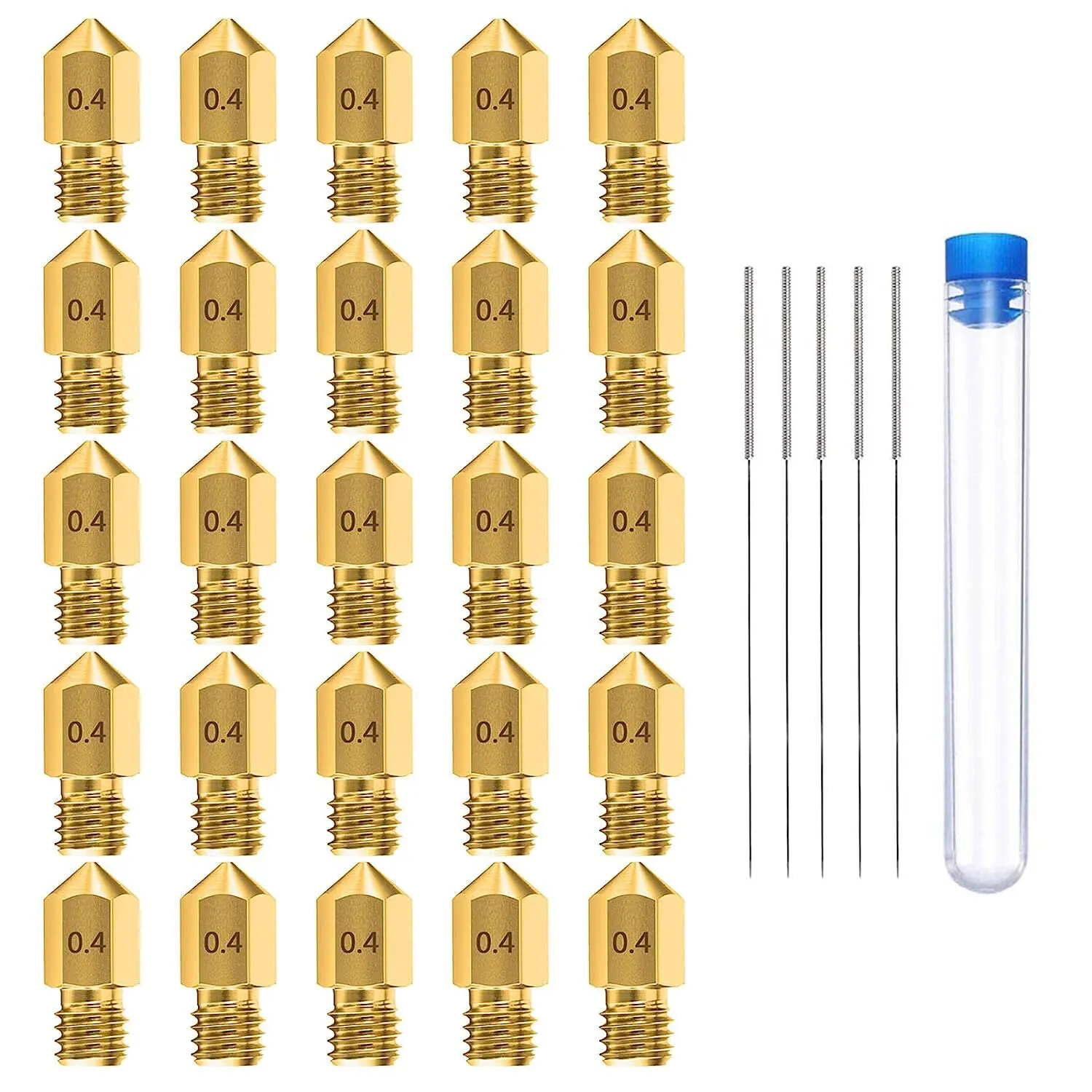 25pcs 0.4MM MK8 Ender 3 Nozzles 3D Printer Brass Nozzles Extruder for Makerbot Creality CR-10 with 5 Needles