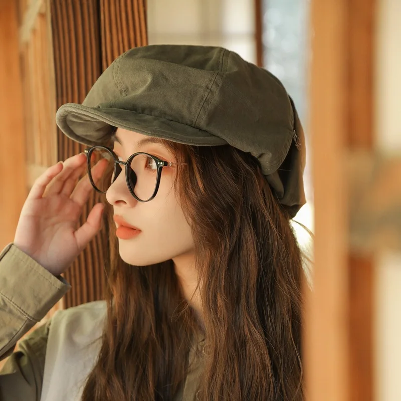Y2K Cloud Beret Big Head 2025 Circumference Women Splicing Octagonal Berets Niche Painter Hats British Style Small new Face Gorros