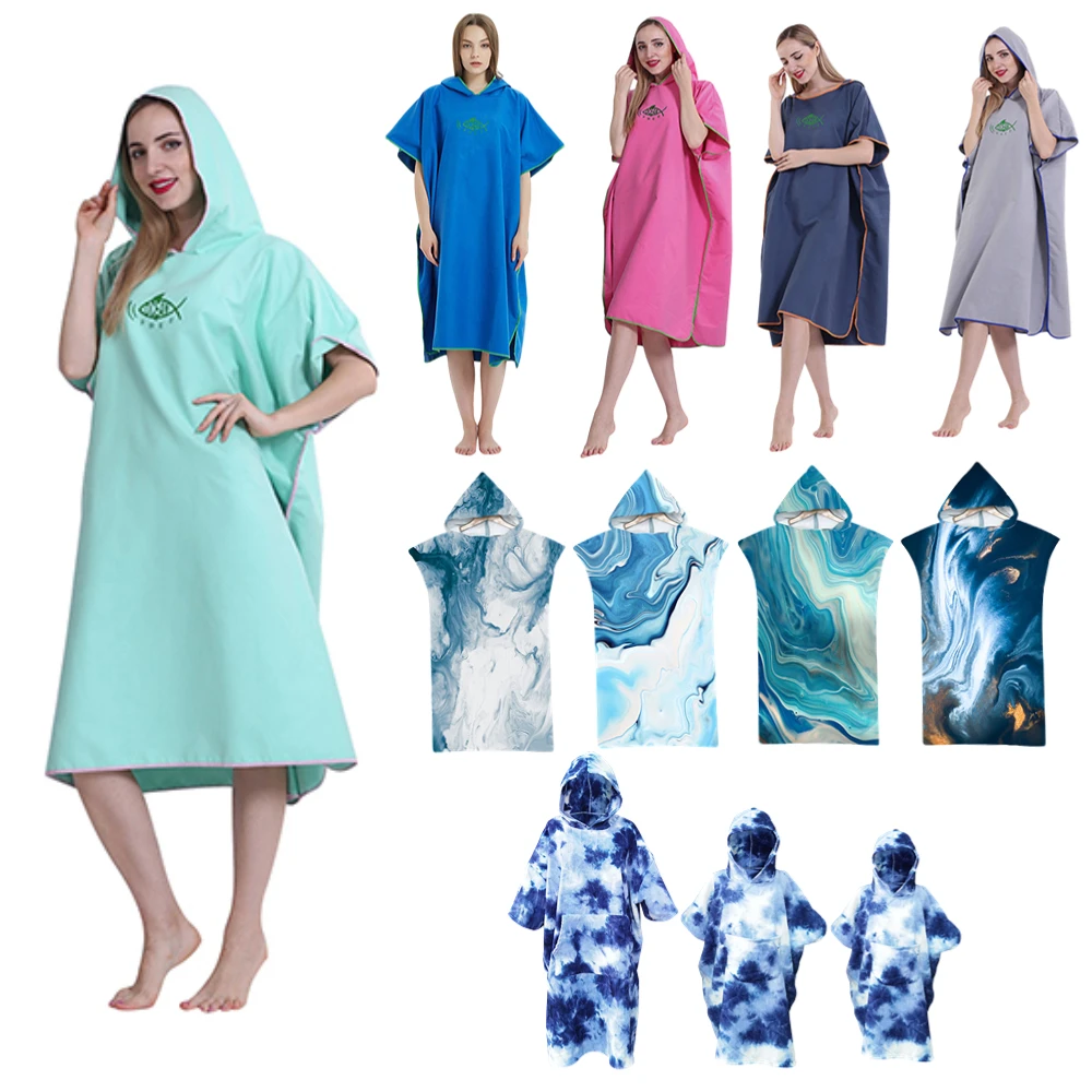 Surf Poncho Changing Towel Microfiber Fabric Water Sports Hooded Robe Adult Child Beach Blanket Bath Swim Quick Tie Dry Wetsuit