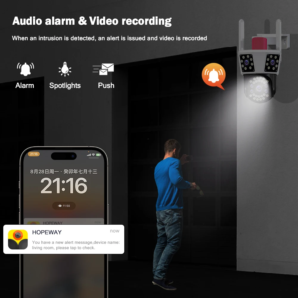6K 12MP WIFI IP HD Outdoor Camera PTZ 8X Zoom Waterproof Cam Three Lens Three Screens CCTV Video Camera Security Protection