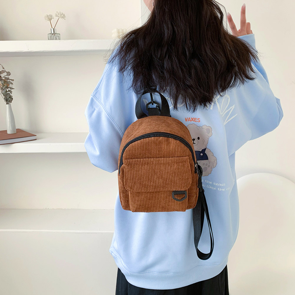 Knapsack Women Solid Color Corduroy Shoulder Bag Autumn Winter Small Zipper Handbags Casual School Bag ddmysmile For Travel Smile