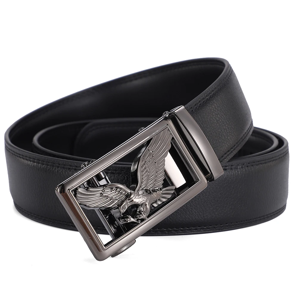 Genuine Leather Men's Belt Golden Gray Automatic Eagle Buckle Belts for Man High Quality Designer Waist Strap 3.5 CM Big Size