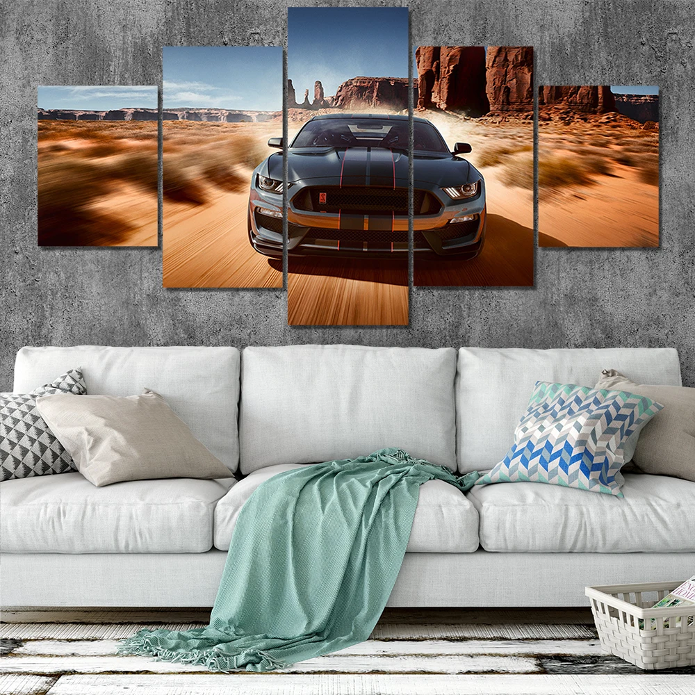5 Panels Canvas Wall Art Poster Painting Ford Mustang GT Car Wallpaper Living Room Modern Picture Print Home Decor Bedroom Mural