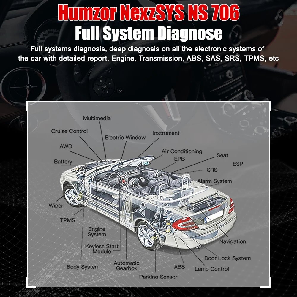 Humzor NexzSYS NS 706 Full System Scanner OBD 2 OBD2 All Car Diagnostic 17 Reset Auto ECU Key programmer Tool pk Launch Update