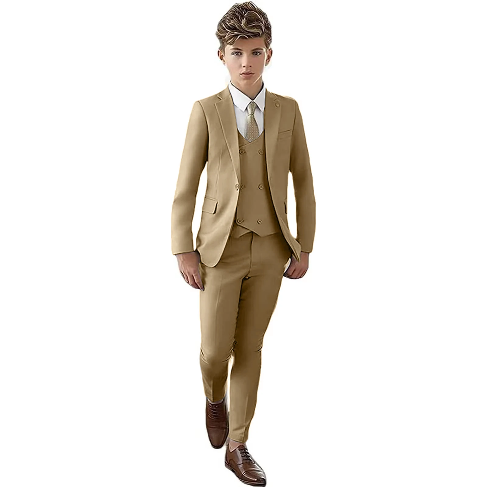 Classic Solid Paisley Suits for Boys 3-Piece Smart Stylish Boy's Tuxedo Formal Outfit For Kids Blazer Vest And Pants For Party