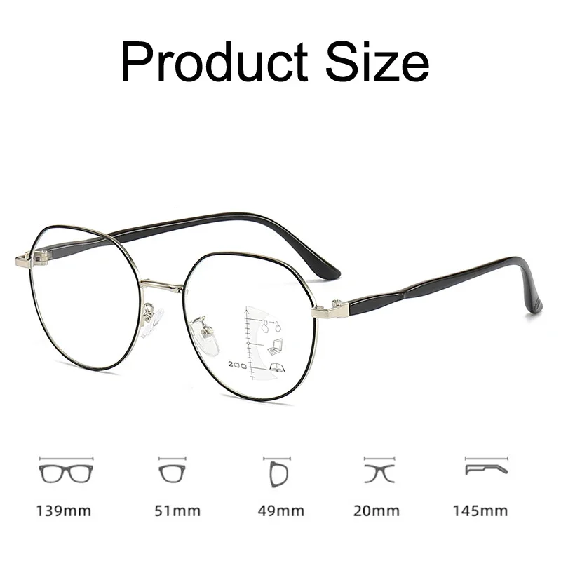 Luxury Progressive Multifocal Reading Glasses Women Antiblue Light Presbyopia Ultralight Metal Frame Near Far Sighted Eyeglasses
