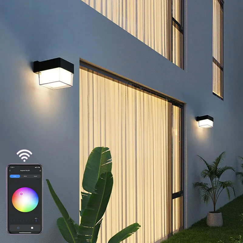 Tuya WIFI Outdoor LED Wall Lamp IP65 Waterproof APP RGB Dimming Double Lampshade Aluminum Acrylic Garden Porch Sconce Light