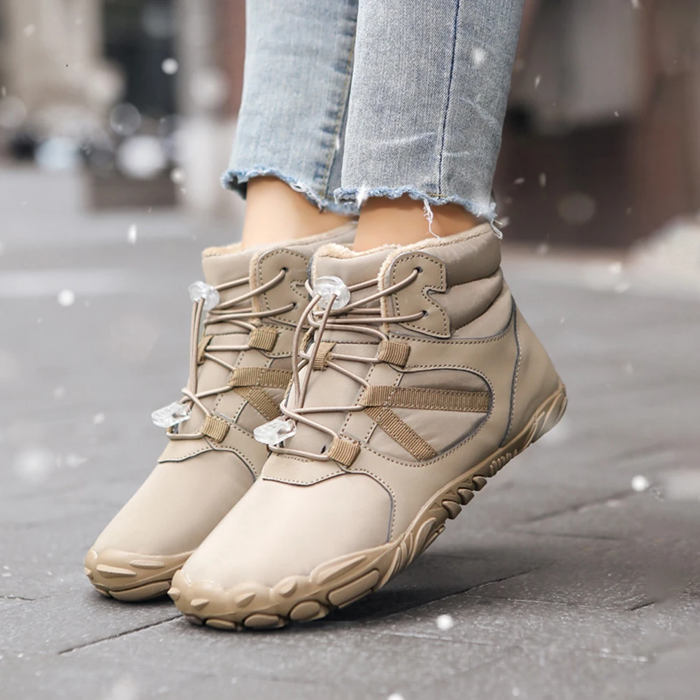 Women Men Winter Booties Warm Jogging Sneakers Women Men Rubber Running Barefoot Shoes Waterproof Non-Slip Breathable