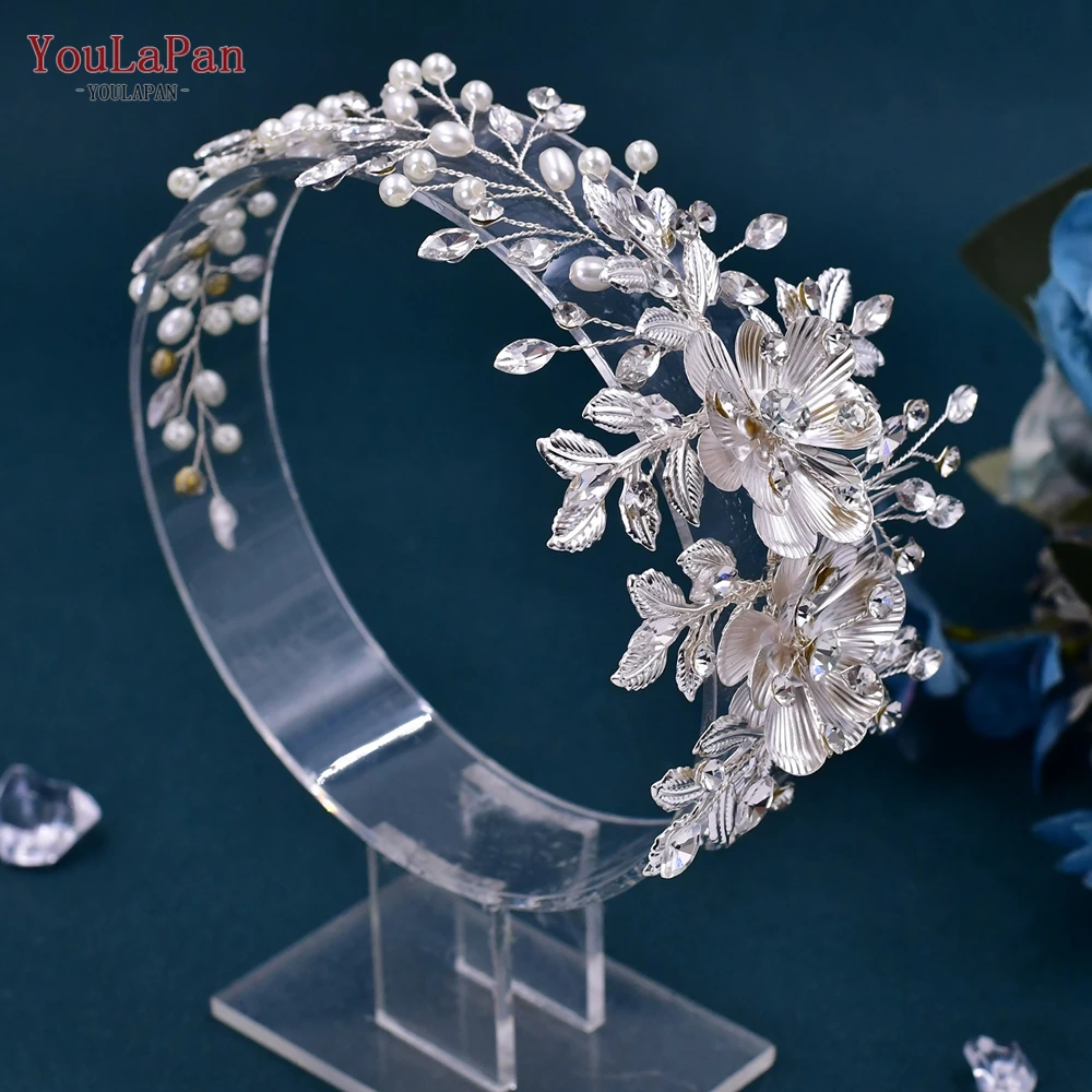 YouLaPan Alloy Flower Wedding Headband with Comb Elegant Pearls Bride Headpiece Girls Woman Headwear Bridal Hair Jewelry HP511