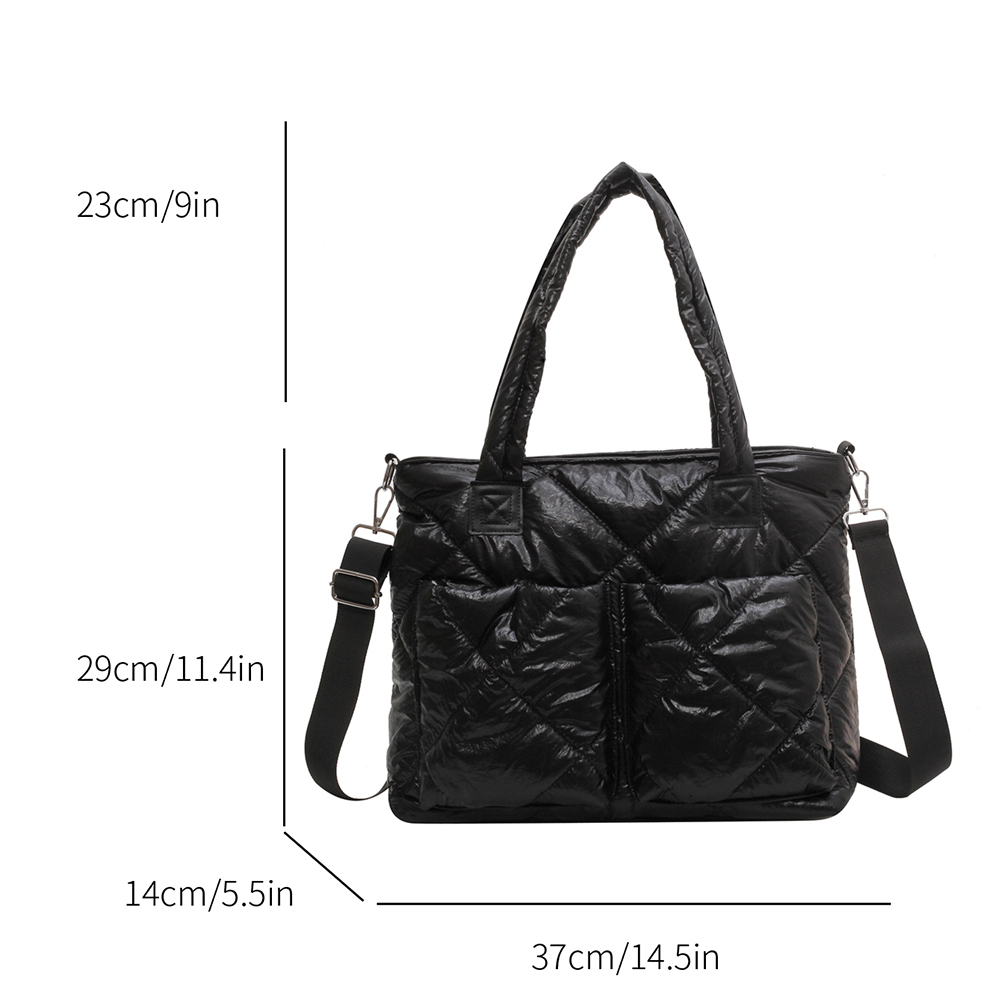 Travel Lightweight Down Padded Shoulder Bags for Women Quilted Puffy Handbag Portable Puffer Tote Bag Zipper Pocket Shopping Bag