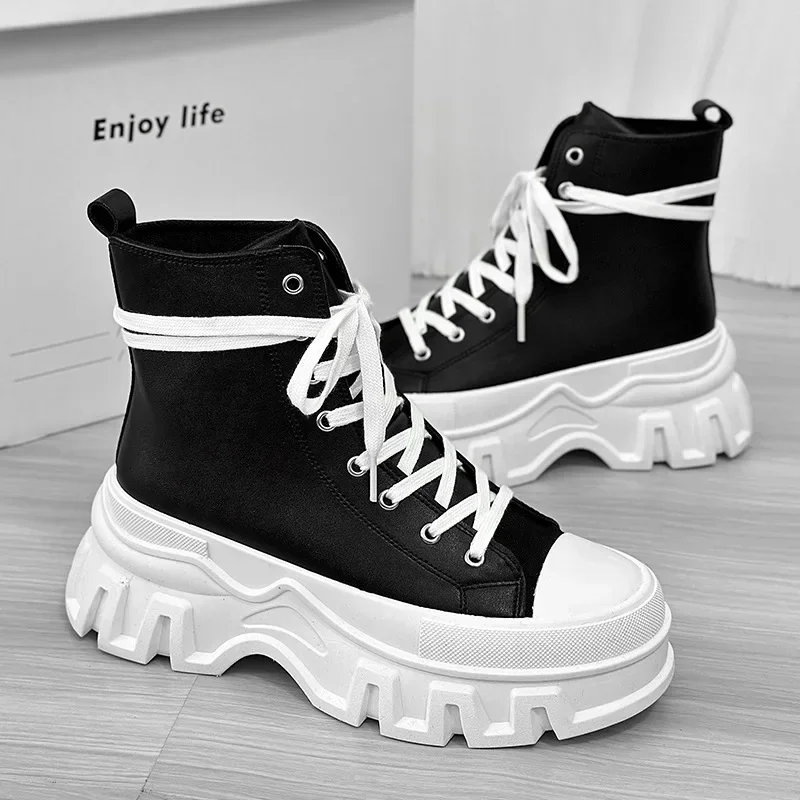 Fashionable British Style Motorcycle Boots High Top Lace Up new Leather Boots 2024 Autumn/winter New Unisex 2025 Boots Men Ankle Botas