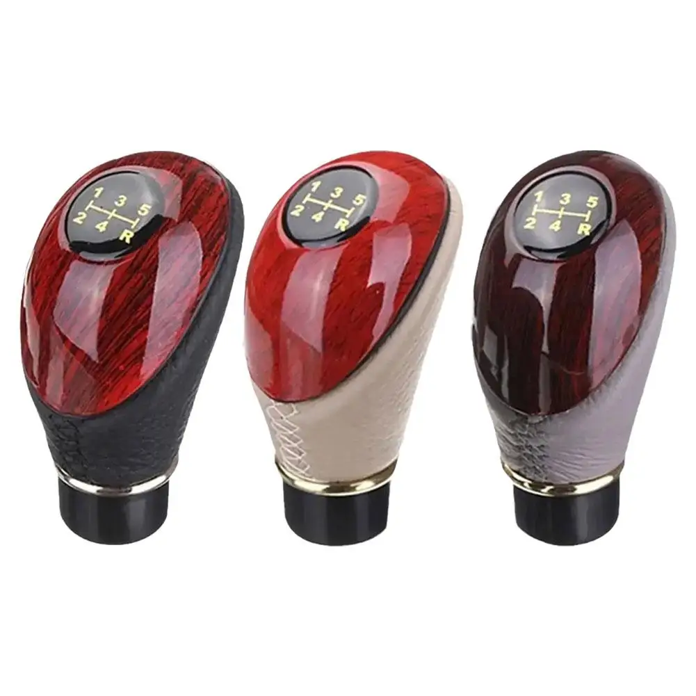 Universal Car Manual 5 Speed Knob PU Leather Wooden Gear Cover Shift Lever Stick Automotive Interior Accessories