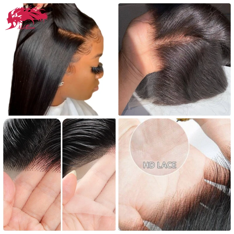 Ali Queen Hair 4x4 5x5 6x6 7x7 HD Lace Closure Invisible Melt Skin Full Frontal 13x6 13x4 Human Virgin Hair Yaki Straight Hair