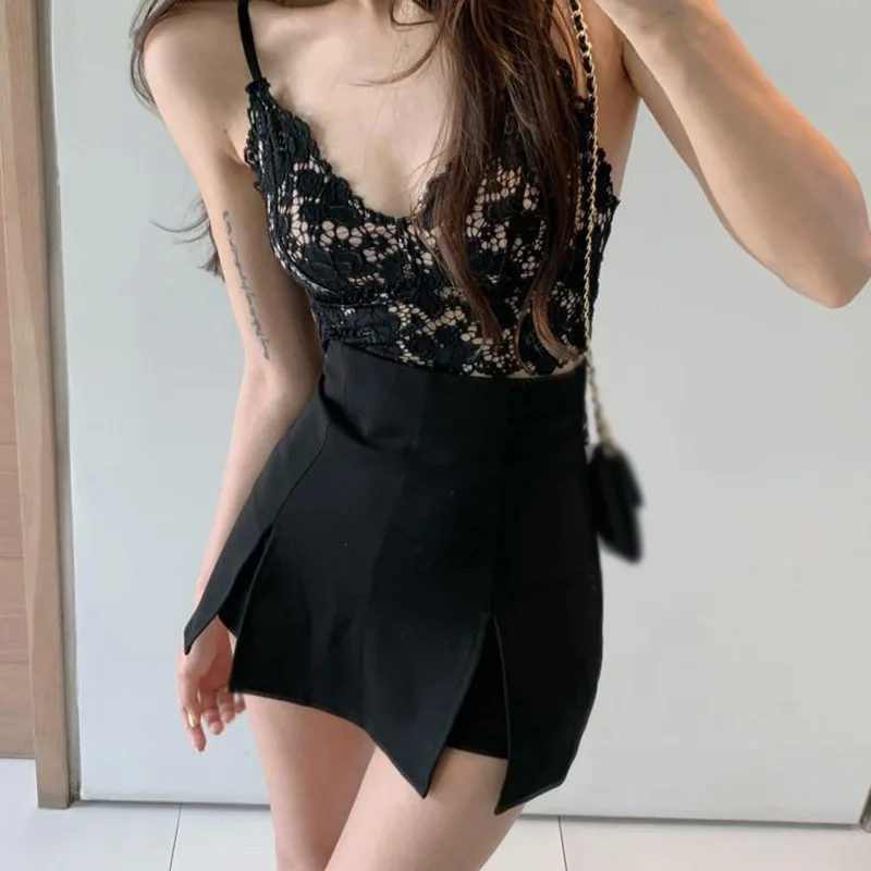 new Korean Style Skirt Suit Hakama Sexy 2025 Skinny Super High Waist Double Slit