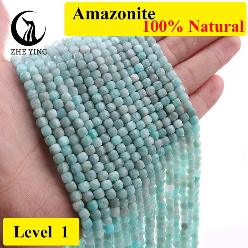 Zhe Ying 4mm Square Amazonite Stone Natural Faceted Lilac Epidote Beads for Jewelry Making Diy Jewelry Supply 85pcs/lot