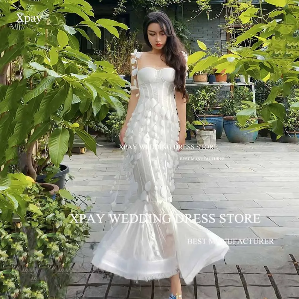 XPAY Sweetheart new Korea Mermaid Wedding 2025 Dresses Spaghetti Straps 3D Lace Tassel Bridal Gown Photos Shoot Corset Ruched Bride Dress