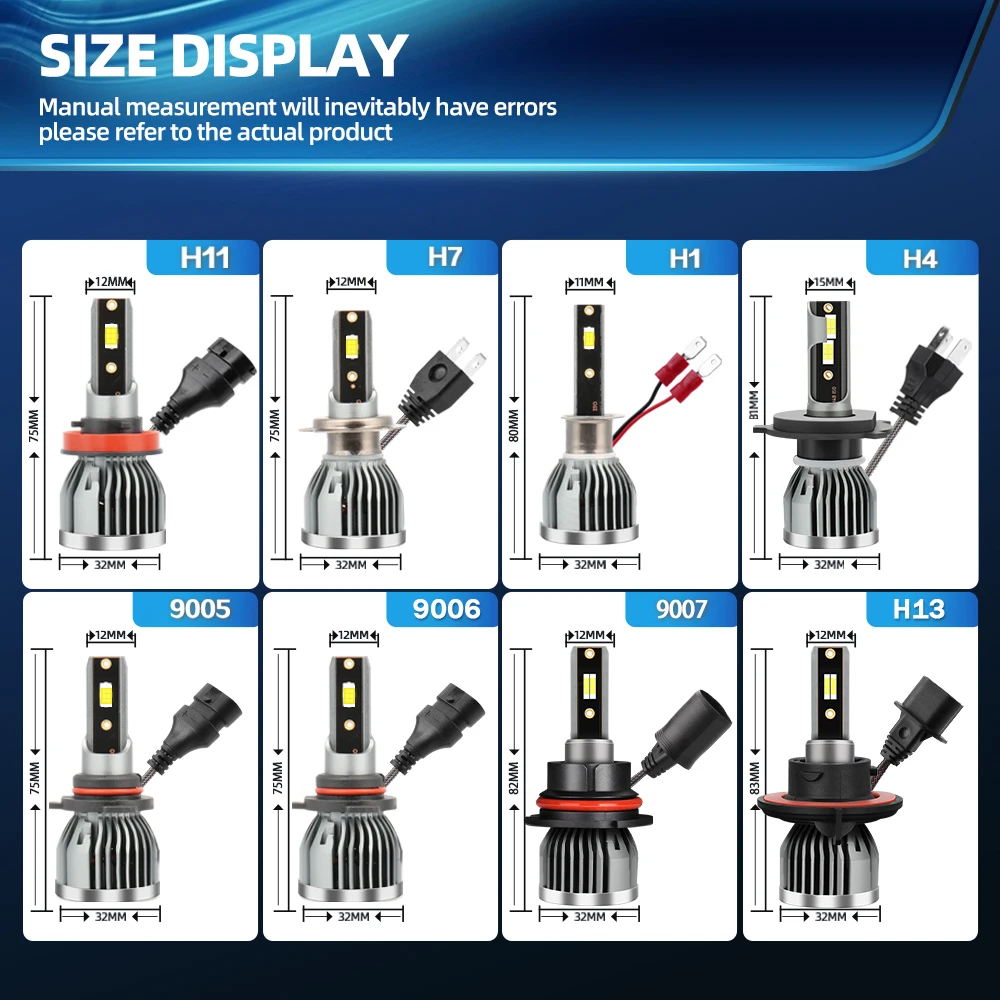 TEENRAM LED Auto Lamp 52000LM 150W Combo Beam 9007 H4 H13 Hi-Lo Beam 2025 Lamp H1 new H7 H11 9005 9006 Car Headlight Turbo Bulbs 12V 24V