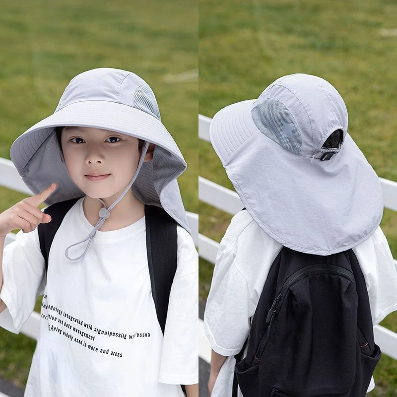 2023 New Solid Color Children Sun Hat Summer Kids Outdoor Neck Ear Cover Beach Caps Kids Travel Flap Cap for Children Boy Girl
