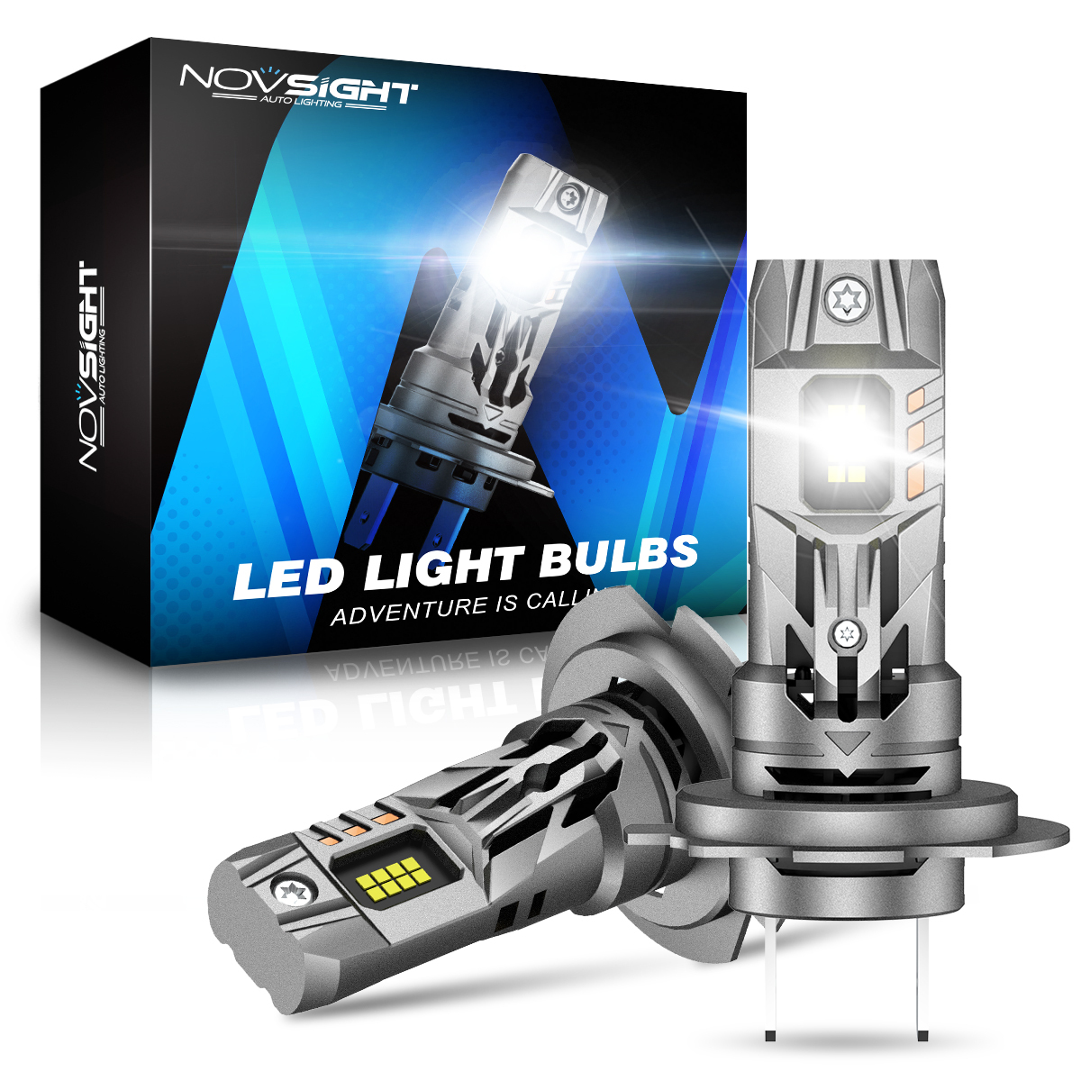NOVSIGHT H7 LED Headlight Bulbs 1:1 Size Light Mini Headlamp 70W 16000LM with Fan 6500K White 12V 2025 Plug and Play new H7 Car Lights