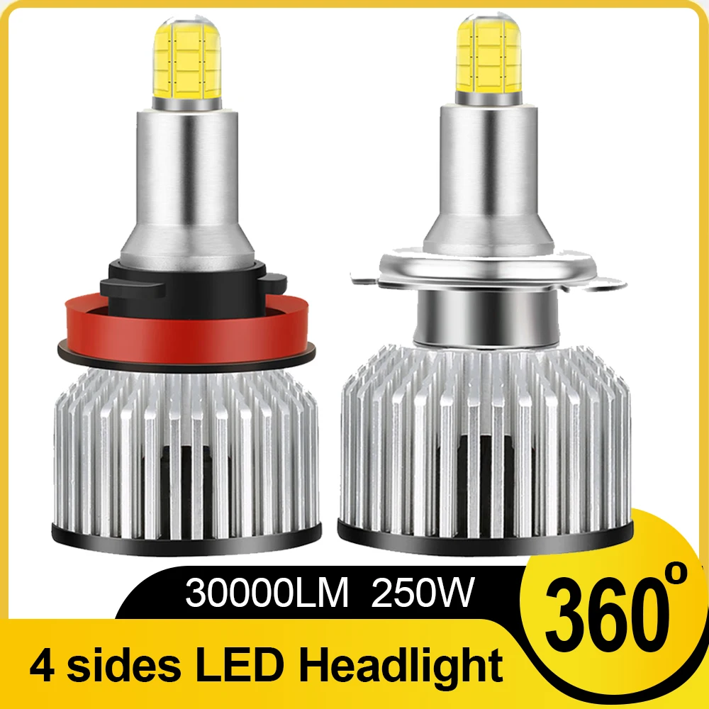 Headlamp DC 9-32 V 24Chips H1 H7 H8 H9 H11 Lamp Headlight Bulbs 360 Degree High Power Car LED Light 250W 30000LM