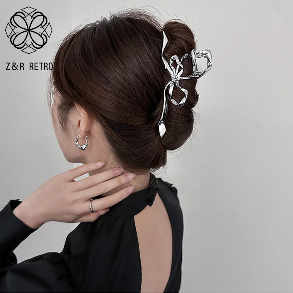 Color Sier Kpop Woman Irregular Hairpins Punk Style Metal Hair Claws Bow Women ddmysmile Hair Accessories Ponytail Hair Clips Headwear Smile