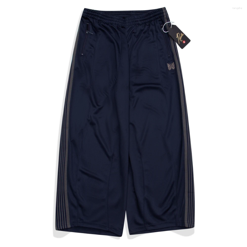 2024 Pants Men's Oversized Mens Navy Blue Needles Wide Men Women Embroidered Butterfly Track Poly Smooth AWGE Sweatpants