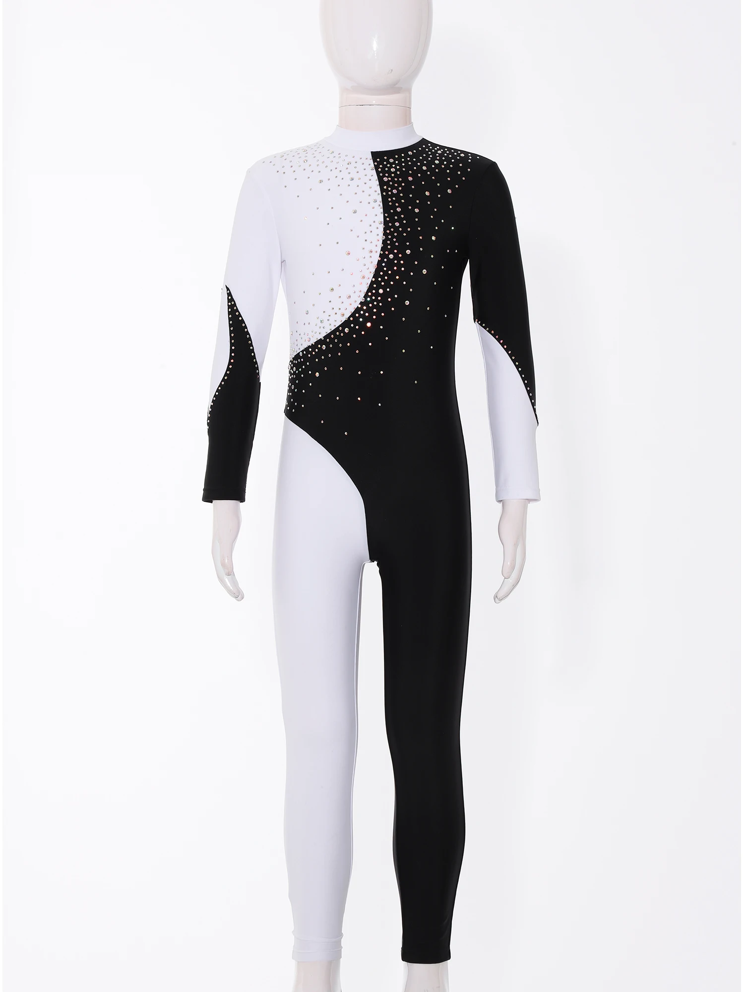 Kids Girls Long Sleeve Shiny Rhinestone Gymnastics Jumpsuit Ballet Dance Unitards Leotard Skating Dancing Tumbling Bodysuits