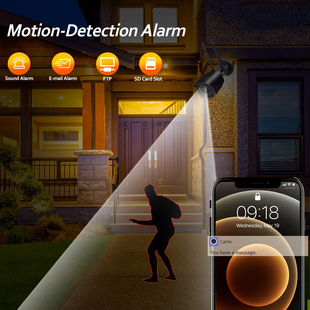 5MP HD Bullet IP Camera 4G Sim Card GSM Outdoor Metal Shell WIFI Camera Ai Tracking Audio Video Surveillance CCTV Cam Camhi