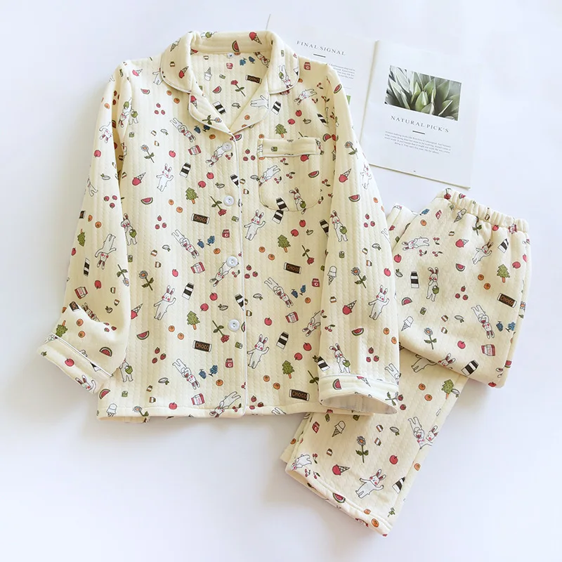 Pyjama Women Winter Flannel Pama Set Fleece Pamas Sleepwear Thick Warm Veet Female Homewear Suit Cute Sweet Pijama