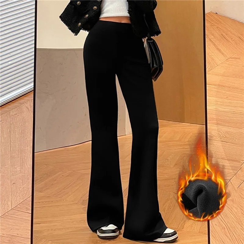 High Qiality 2023 Winter Fleece Thicken Flared Pant Yoga Leggings Women Casual High-waisted Wide Leg Pants Plush Stretch Trouser