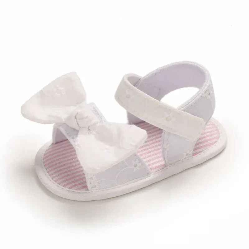 Meckior Summer Cute Bowknot Toddler Girl Shoes Canvas Newborn Garden Sandals Baby Anti-slip Soft Baby Girls Shoes 0-18M smile