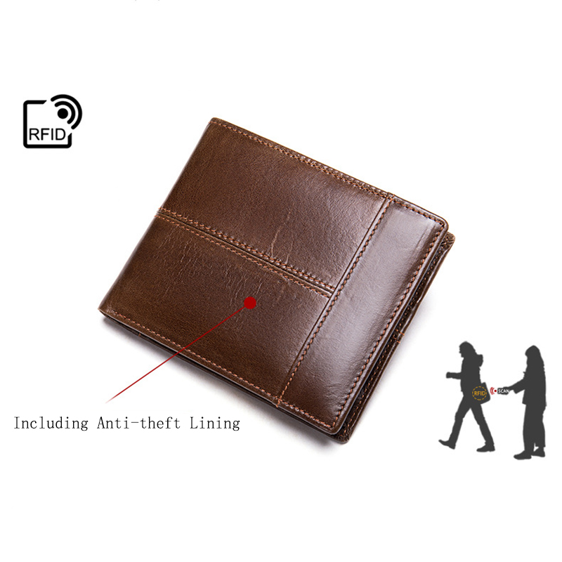 RFID Anti-theft Leather Men's Wallet Short Top Layer Cow Multi Card Holders Bank ID Credit Black New Folding Wallets Coin Purse