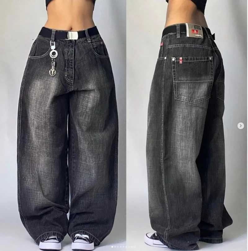JNCO New Street High Hip-hop Retro Street Pocket Jeans Loose Wide-leg Pants Y2K Haruku Gothic High Waist Women Denim Pants INS smile