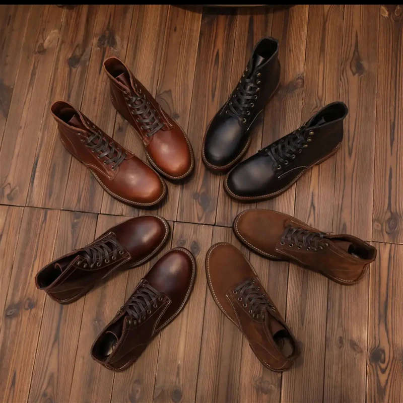 Handmade Luxury Autumn Winter Men Ankle Boots Wings Vintage British Cow Leather Top Quality Shoes Work Tooling Motorcycle Boots