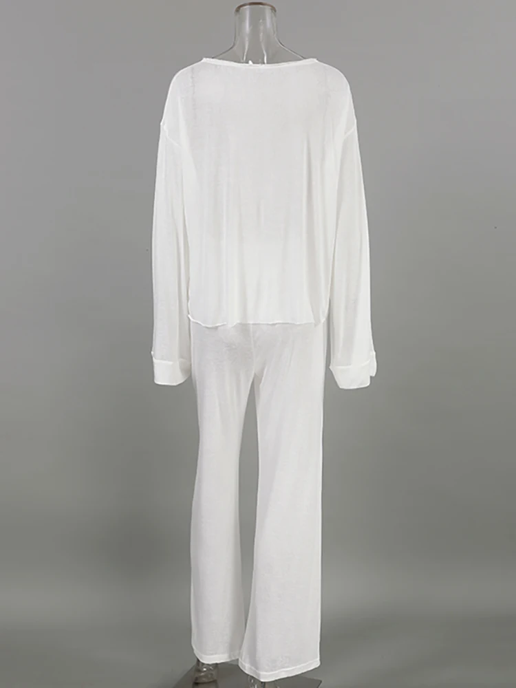 Restve Loose Pamas new 2025 For Women 2 Piece Sets White Long Sleeve O Neck Sleepwear Female Trouser Suits Spring Casual Nightwear