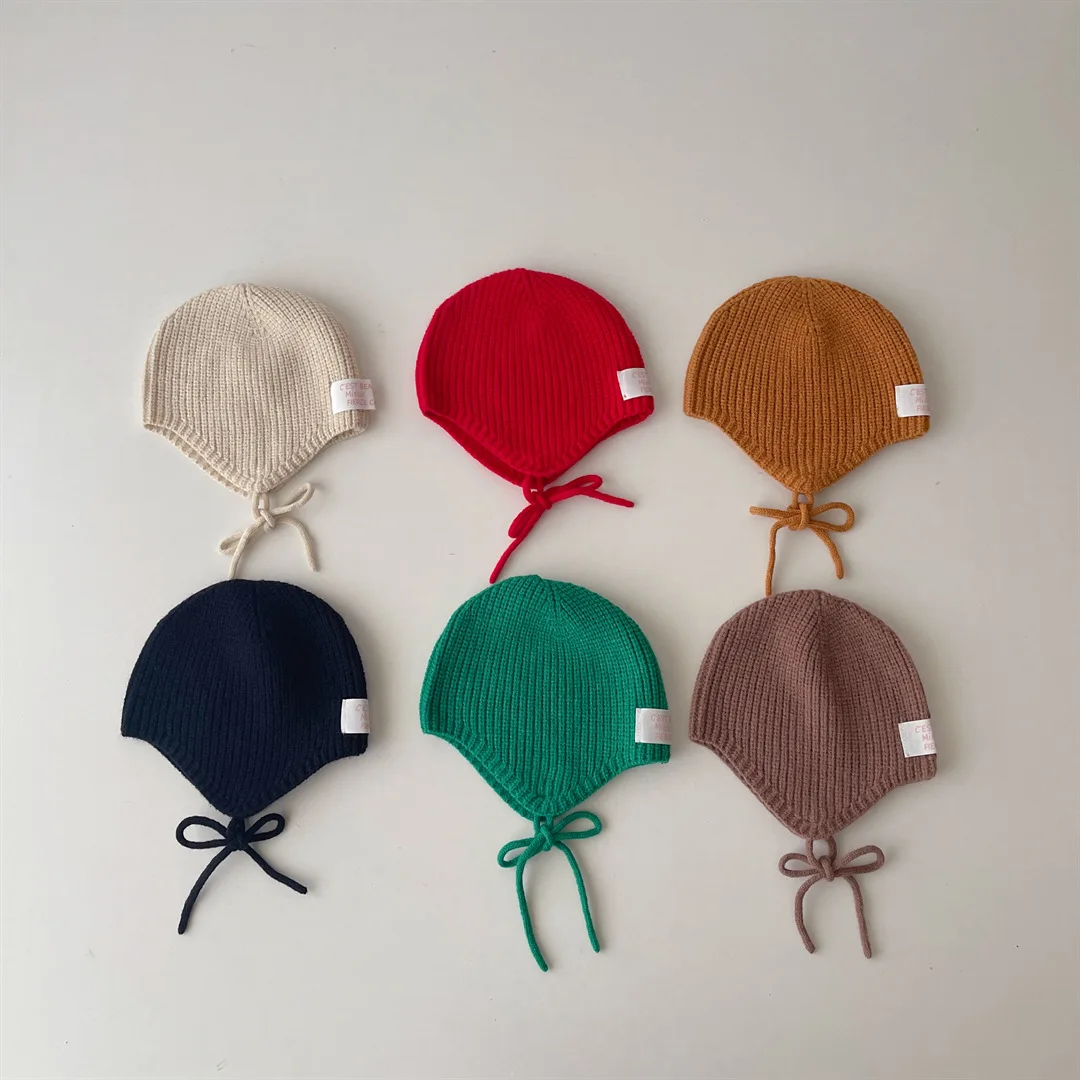 2023 Spring Autumn Baby Knit Hat Girls Boys Bonnet Caps Solid Color Kids Beanie Caps Elastic Children Knitted Hats 1-6Years